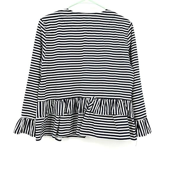 Loft Outlet Size Medium Jacket Black & White Stripe Linen Ruffles Long Sleeve - Picture 2 of 5